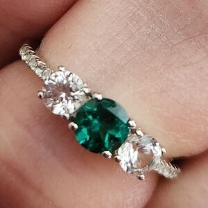 Helzberg Diamonds Lab Created Emerald and White Sapphire Ring in Sterling Silver